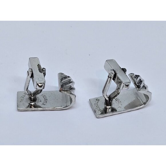 Swank Sterling Silver Cufflinks Curved Rectangular Ribbed Pattern Signed 13.3g - Picture 4 of 8